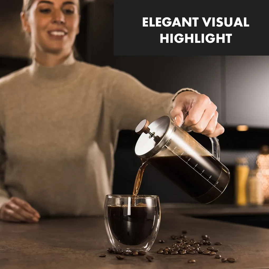 Glaswerk Ristretto, french press, 0,35 l, borosilikátové sklo, nehrdzavejúca oceľ, orechové drevo