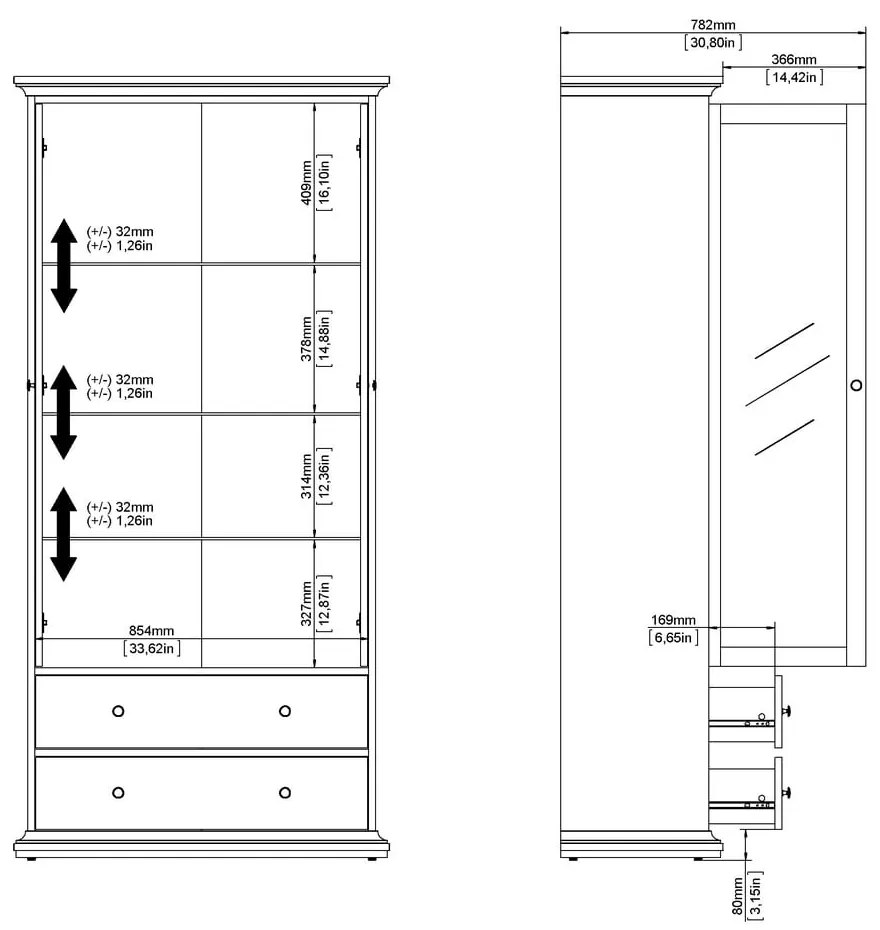 Sivá vitrína 96x201 cm Paris – Tvilum