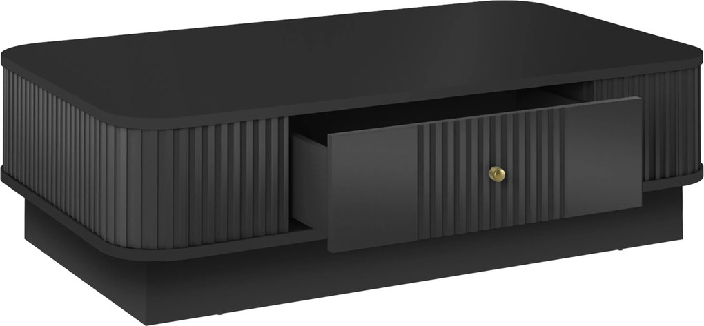 Čierny konferenčný stolík Vesper 103x60 cm so zásuvkou na sokli - zlatá úchytka