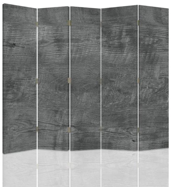 Ozdobný paraván, Šedé dřevo - 180x170 cm, päťdielny, obojstranný paraván 360°