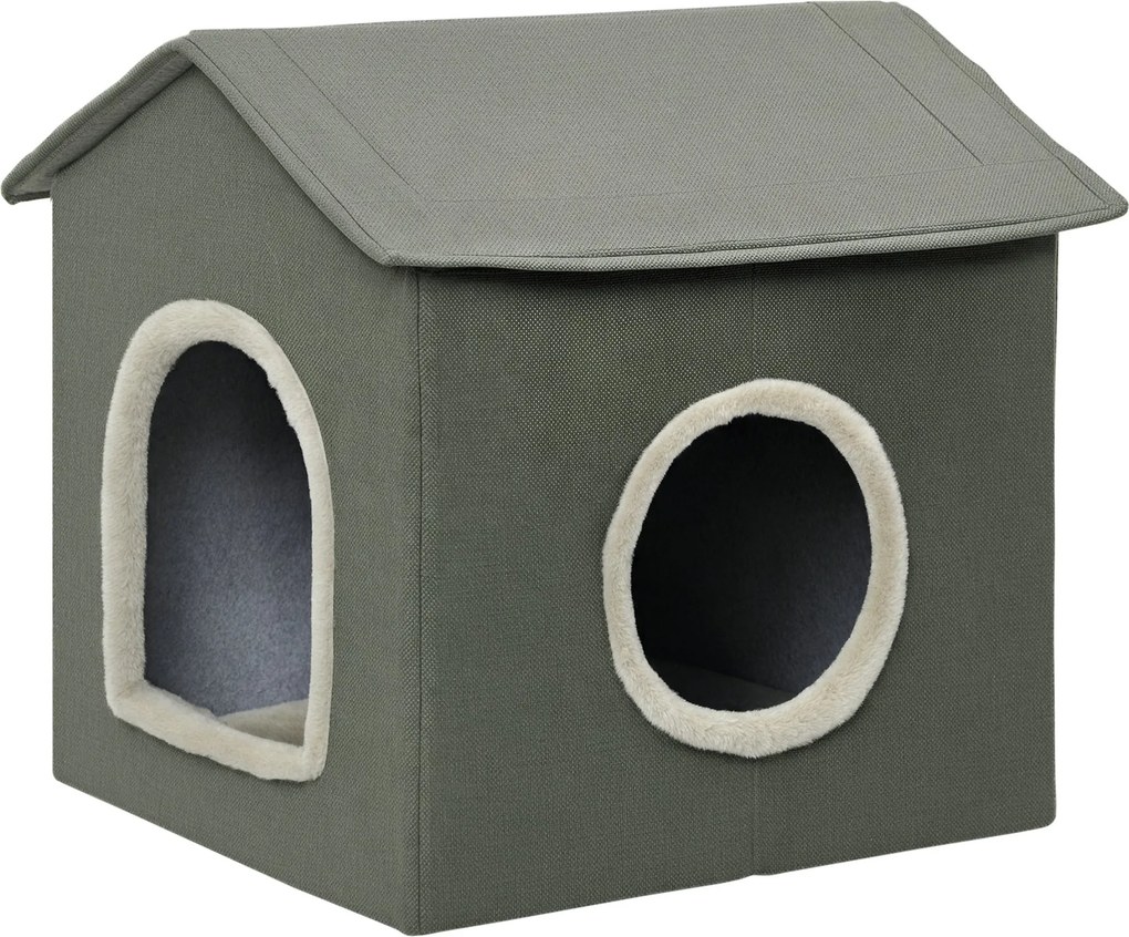 PawHut mačacia jaskyňa, mačací domček s vankúšom, škrabadlo, dve dvere, XXL mačací búda, psí domček, mačací pelech pre mačky do 5 kg, sivý, 39 x 43,5