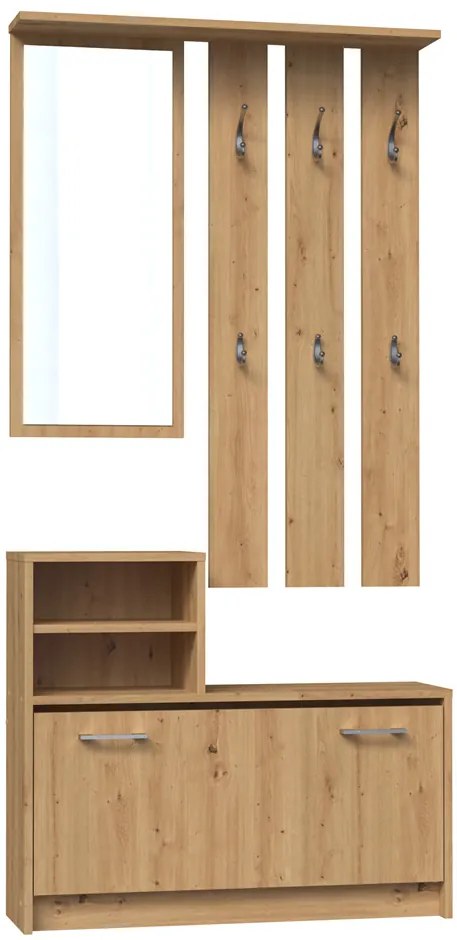 Predsieňová zostava Vayan 1 (dub artisan) (so zrkadlom). Akcia -18%. Vlastná spoľahlivá doprava až k Vám domov. 1132524