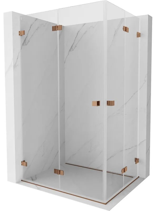 Mexen Lunar-F Duo, skladací sprchový kút 90 x 80 cm, 8mm číre sklo, profil ružové zlato, 836-090L-080P-60-00