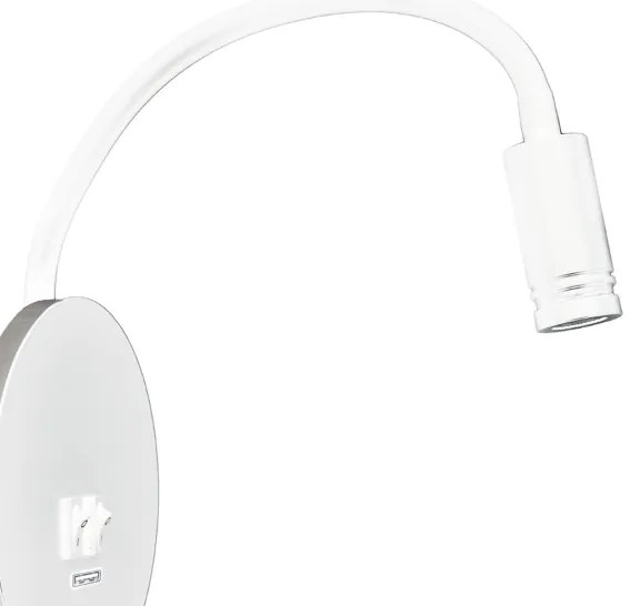 LED Flexibilná nástenná lampička s USB BASE 1xLED/8W+1xLED/2W/230V biela/strieborná