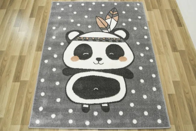 Detský koberec Lima 9371A Panda Indian svetlosivý / ružový