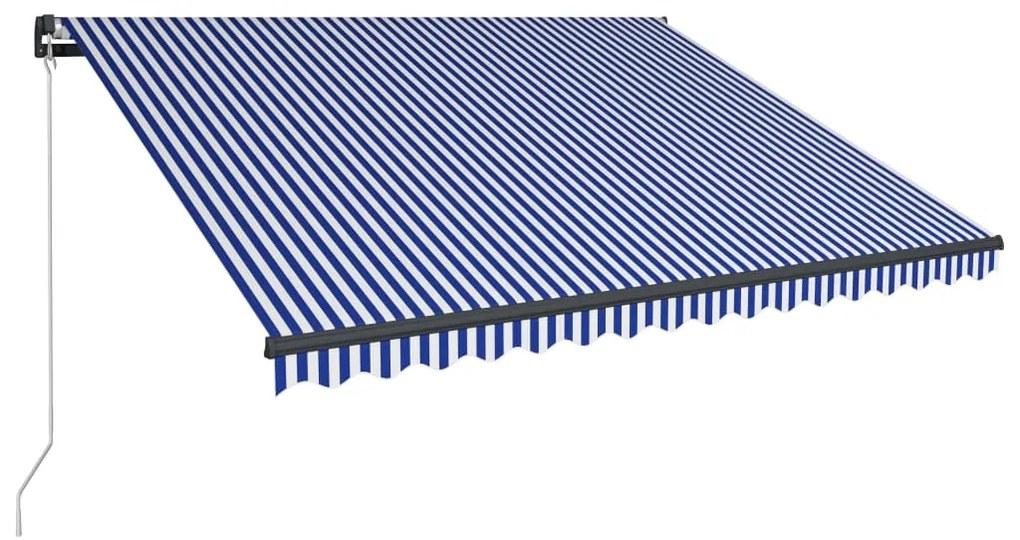vidaXL Ručná zaťahovacia markíza 450x300 cm modrá a biela