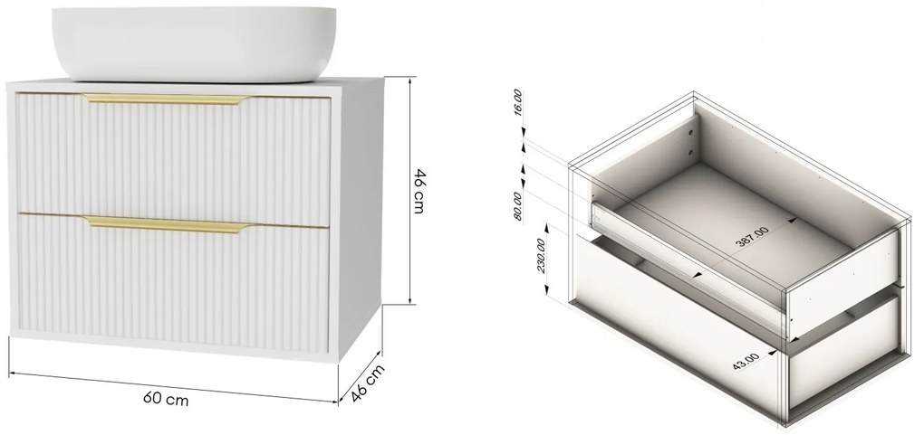 Závěsná umyvadlová skříňka s deskou Avila 60 cm bílá