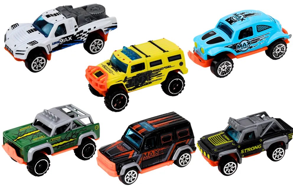 LEAN TOYS Sada kovových terénnych áut 1:64 - 6 kusov