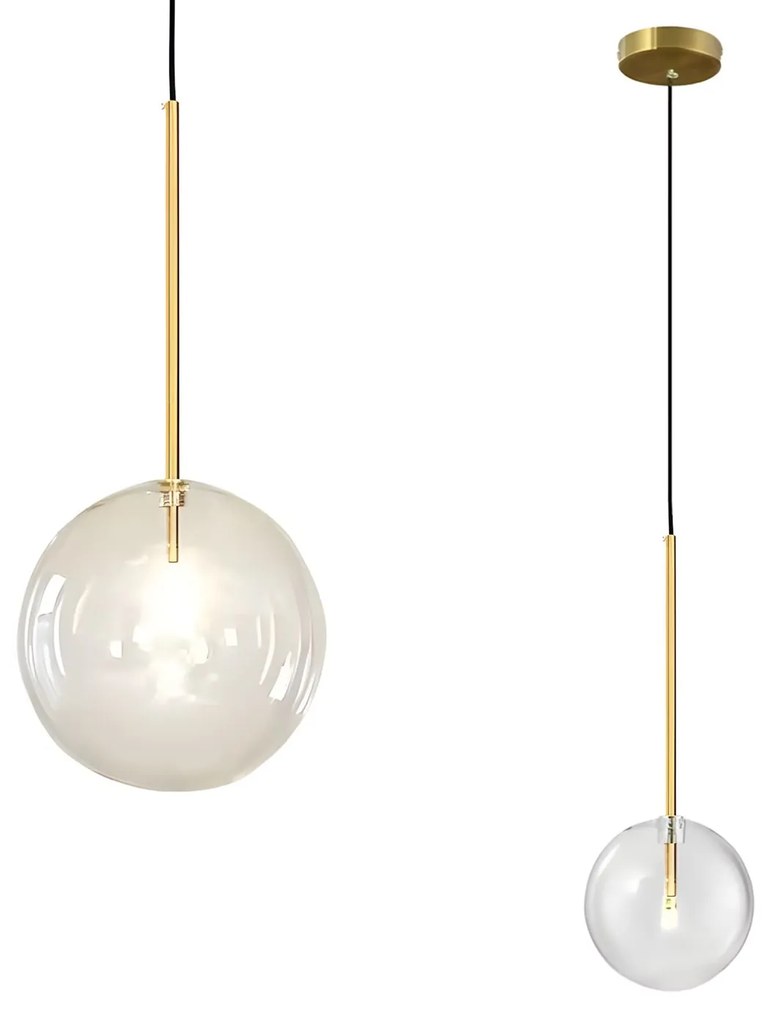 Toolight Toolight, sklenené guľové závesné stropné svietidlo 20cm, APP1683-1CP, zlatá, OSW-04303