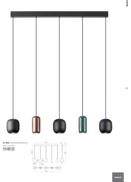 Redo 01-3481 - Luster na lanku BOOM 5xGU10/10W/230V čierna/zelená/hnedá