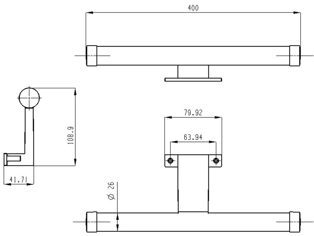 Aqualine Aqualine, KRONAS LED svietidlo, 6W, 230V, 400x40x100mm, plast, chrome, KA400