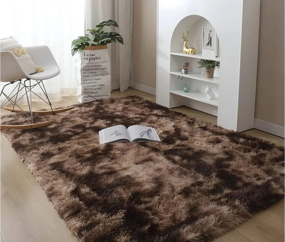 TZ Hnedý obdĺžnikový shaggy koberec Ombre Rozmer: 130x190 cm