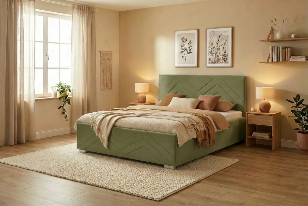 Postel CINDY 140x200 cm Zelená S matracom