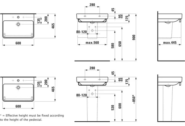 LAUFEN H8109630001091 - Umývadlo na dosku/závesné PRO 60x46,5 cm keramika/biela