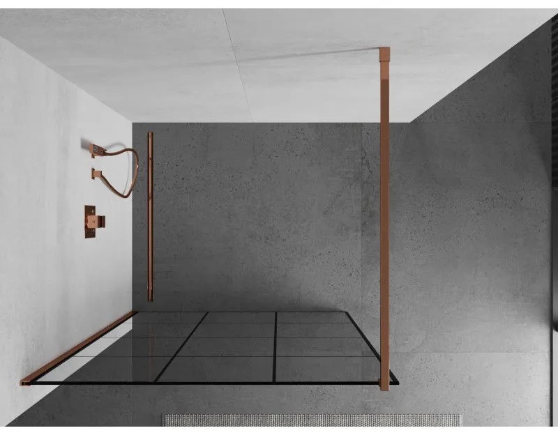 Mexen Kioto, sprchová zástena 100x200 cm, 8mm číre sklo s čiernym vzorom, profil ružové zlato, 800-100-101-60-77
