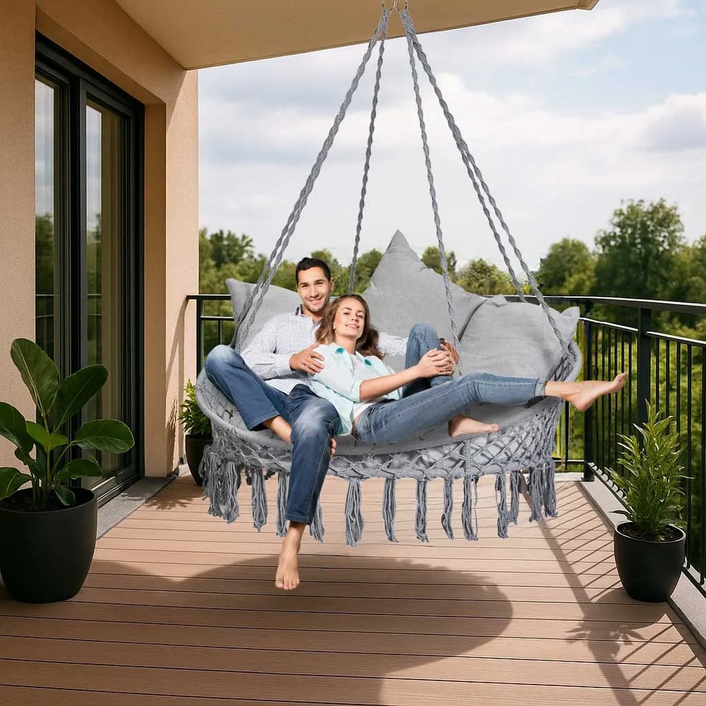 Čapie hniezdo hojdačka s operadlom záhradná hojdačka 120x140x140 XXL sivá