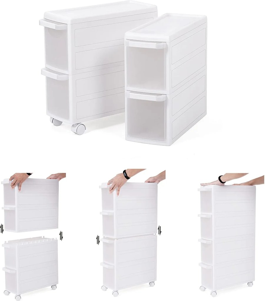 SONGMICS Pojazdný regál 4 boxy biely plast 18 x 84 x 46 cm