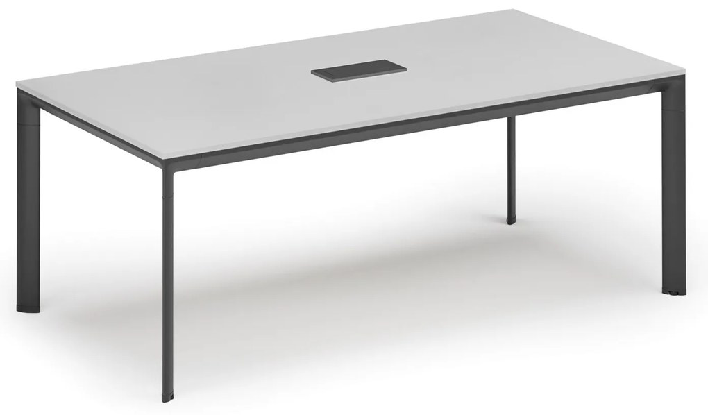 Rokovací stôl PRIMO INVITATION, 200x100 cm, biela + stolná zásuvka TYP VI, čierna