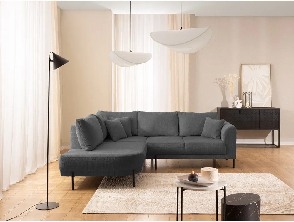 Tmavosivá ženilková rohová pohovka (ľavý roh/do L) Mauris – Ropez