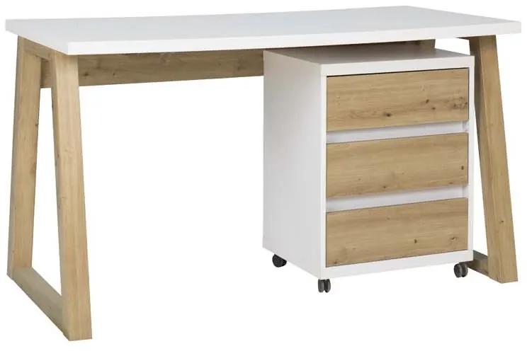 Písací stôl DRAX 2, 135x76,2x65, dub artisan/biela