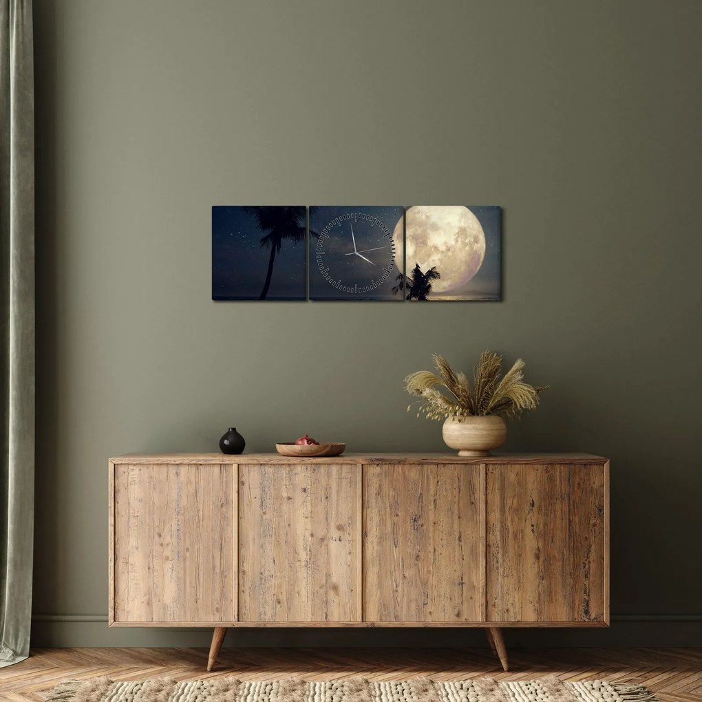Obraz - Pláž za splnu (s hodinami) (90x30 cm)