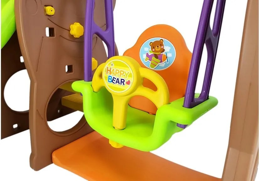 LEAN TOYS Záhradná súprava šmýkačka, hojdačka, kôš medveď hnedý