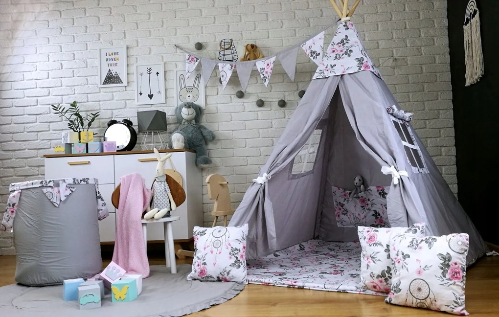 Dekoračná vlajková girlanda LAPAČ SNOV A RUŽE - sivá / biela