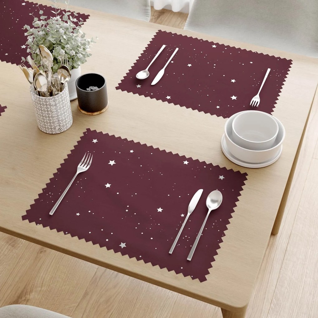 Goldea vianočné prestieranie na stôl teflónové - hviezdičky na vínovej - sada 2ks 30 x 40 cm