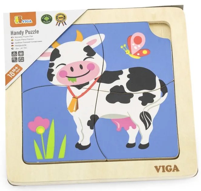 Viga puzzle 4 dílky kráva