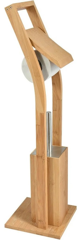 MSV Bambusový stojan na toaletný papier s kefou 16 x 29 x 70 cm