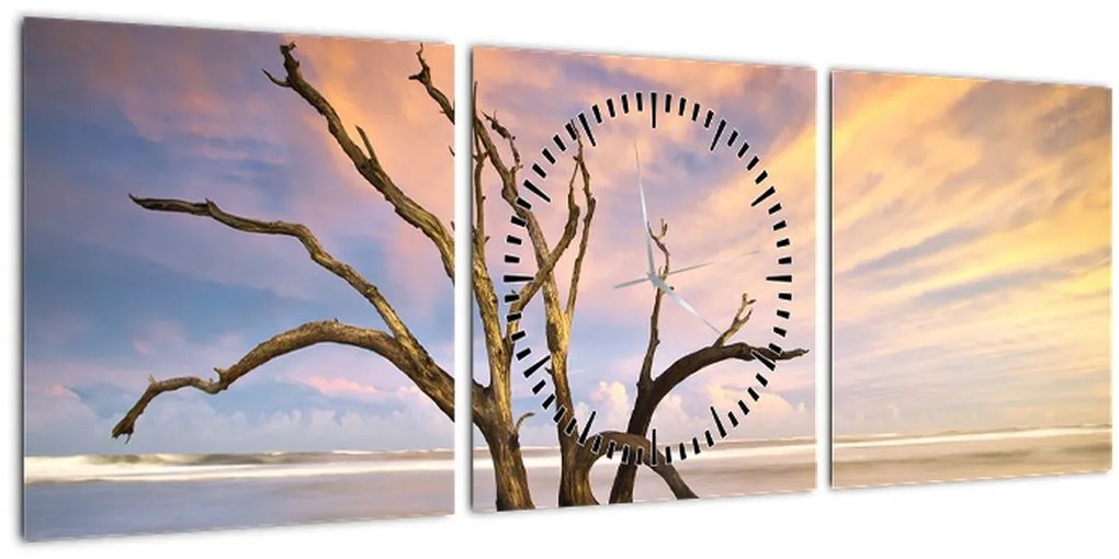 Obraz stromu v oceáne (s hodinami) (90x30 cm)