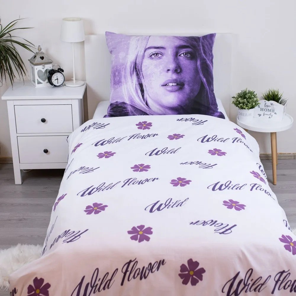 Fialová bavlnená detská obliečka na jednolôžko 200x140 cm Billie Eilish – Jerry Fabrics