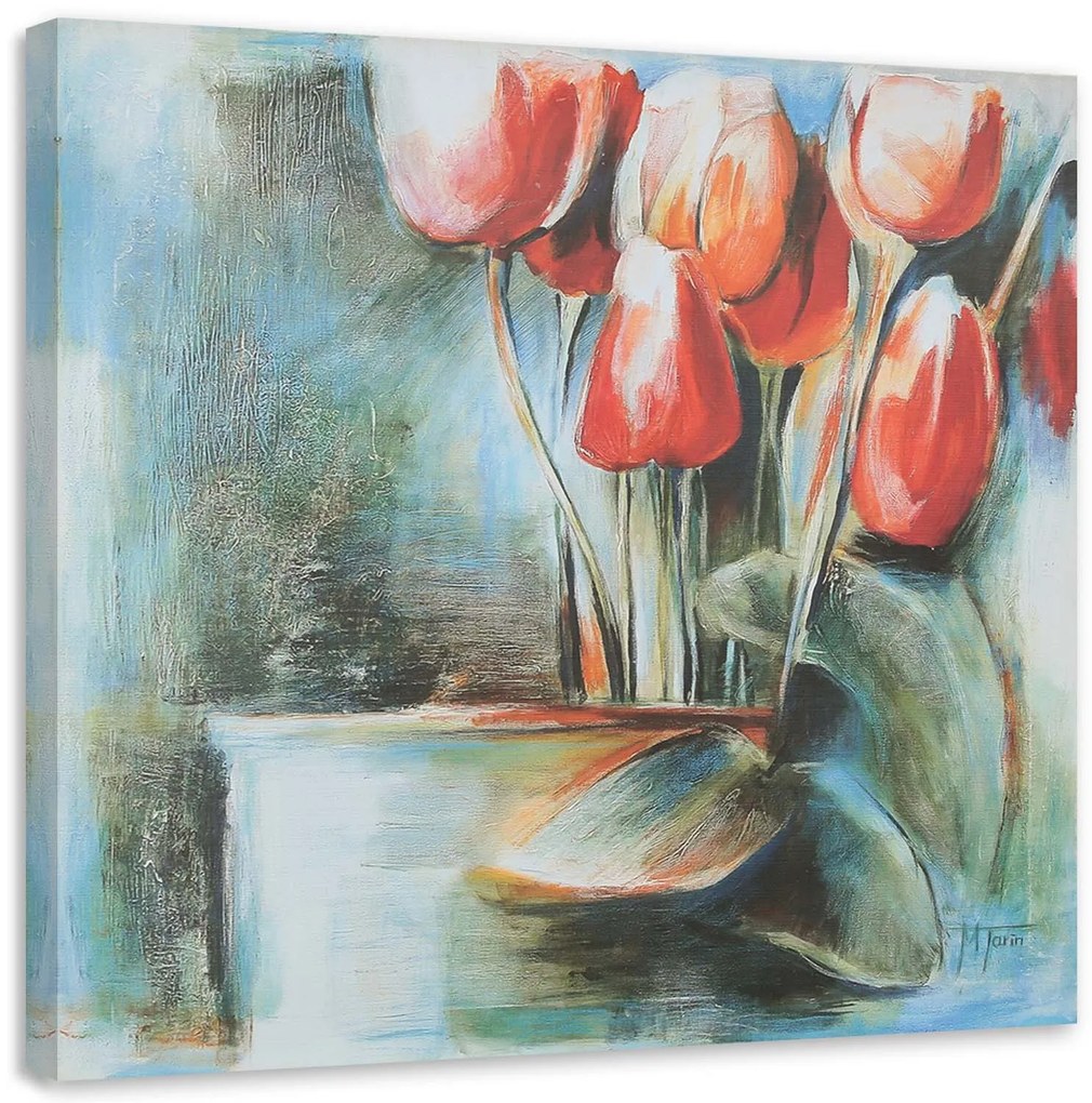 Gario Obraz na plátne Červené tulipány vo váze Rozmery: 40 x 40 cm