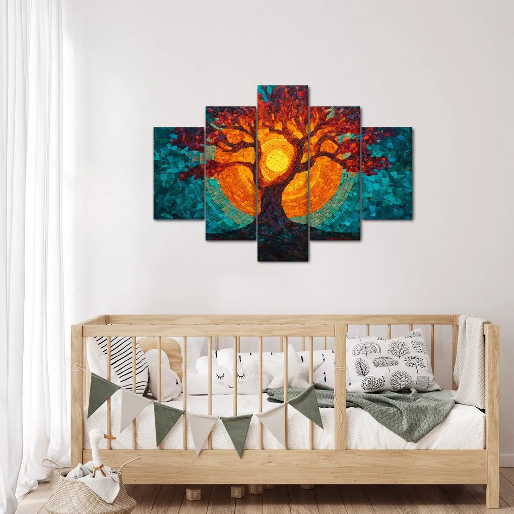 Obraz - Strom života a slnko v mozaike (150x105 cm)