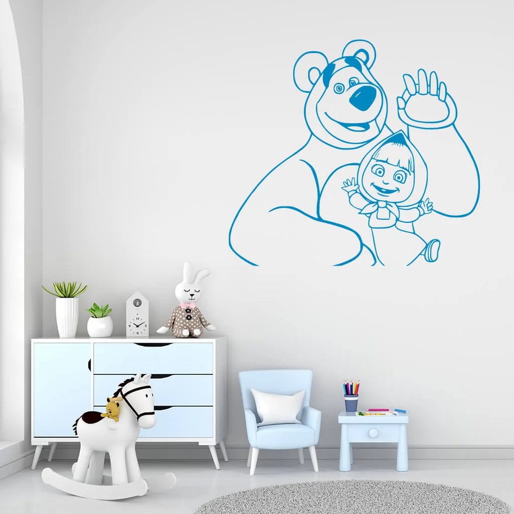 Veselá Stena Samolepka Máša a medveď Farba: béžová, Veľkosť: 100 x 90 cm