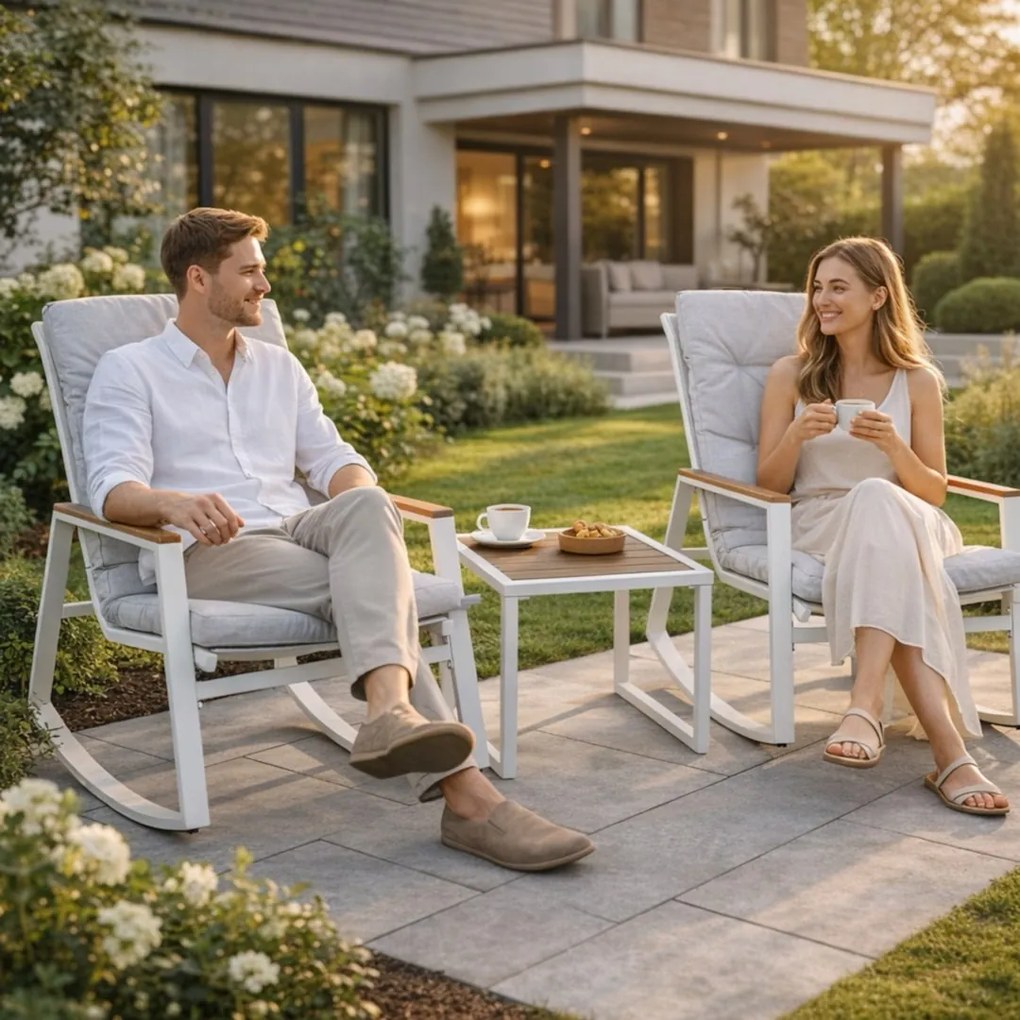 Dekorstudio Záhradná zostava 2 hojdacie kreslá + kávový stolík – sivá