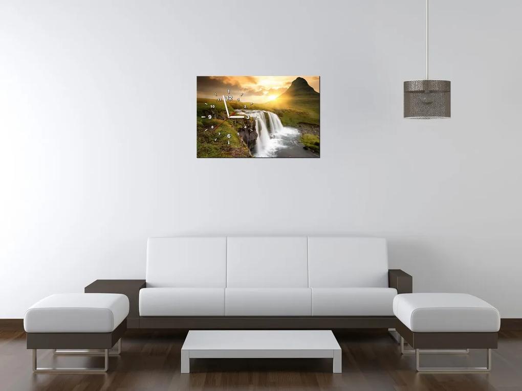 Gario Obraz s hodinami Islandská krajina Rozmery: 100 x 40 cm