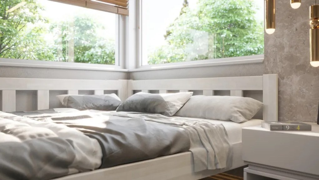 Rohová posteľ so zástenou vľavo Tema L 180x200 cm, bielený buk