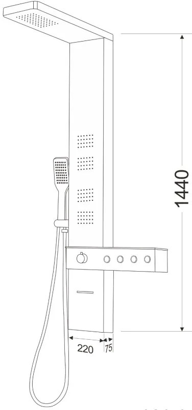 Mexen Natan, sprchový panel s výlevkou h-1440, chrómová, 7626-04-00