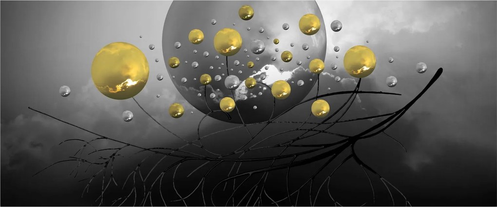 Obraz zlatých abstraktných gulí (120x50 cm)