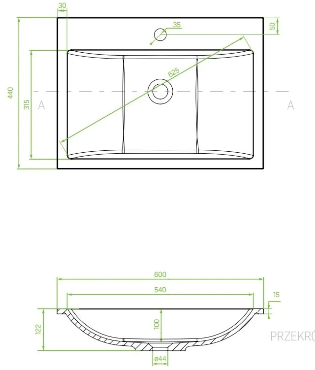 Laveo Albano, granitové umývadlo 600x440x122 mm, šedá, LAV-VGA1510T