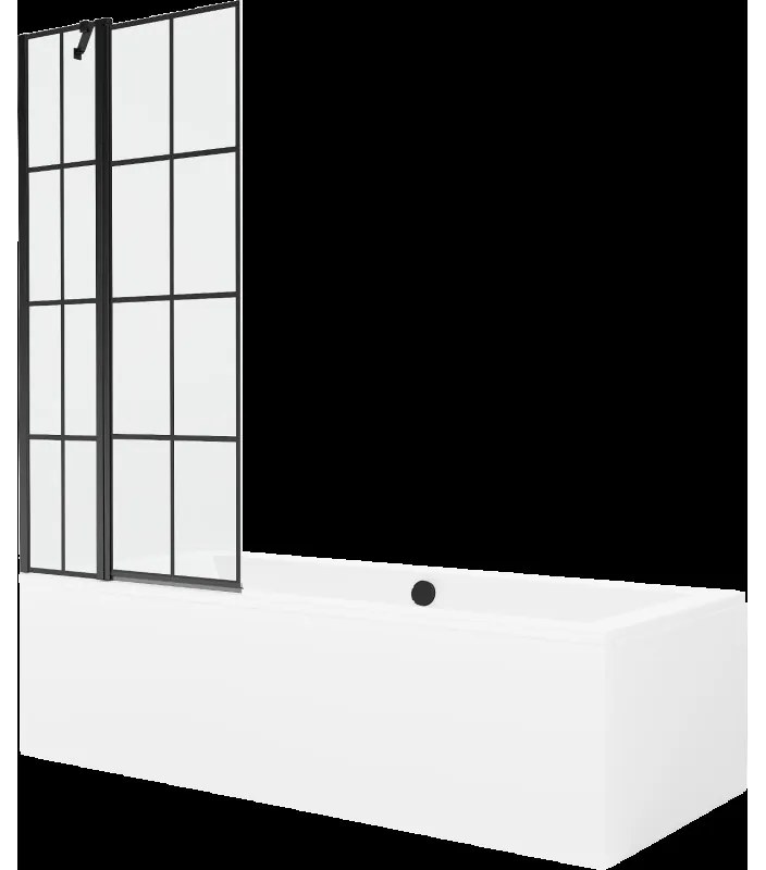 Mexen Cube obdĺžniková vaňa 180 x 80 cm s obkladom a 1-krídlovou sprchovou zástenou 80 cm, Čierny vzor - 550518080X9408117077