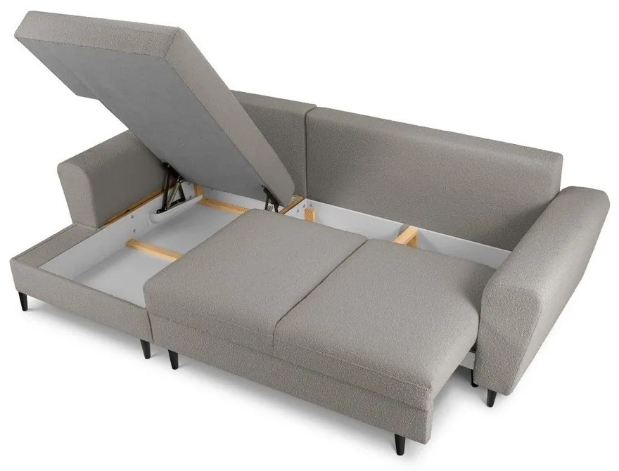 Svetlosivá rozkladacia/s úložným priestorom rohová pohovka z textílie buklé (ľavý roh/s leňoškou) Kyoto – Cosmopolitan Design