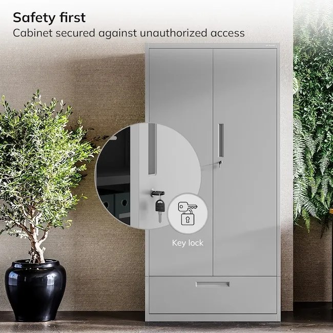 Modulárna kovová multifunkčná skriňa so zásuvkou sivá MEGAN 1850 x 900 x 400 mm