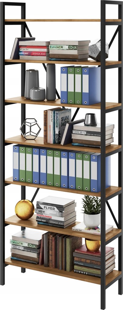 Dubová knižnica a Regál na zakladače Loft D7 140 cm