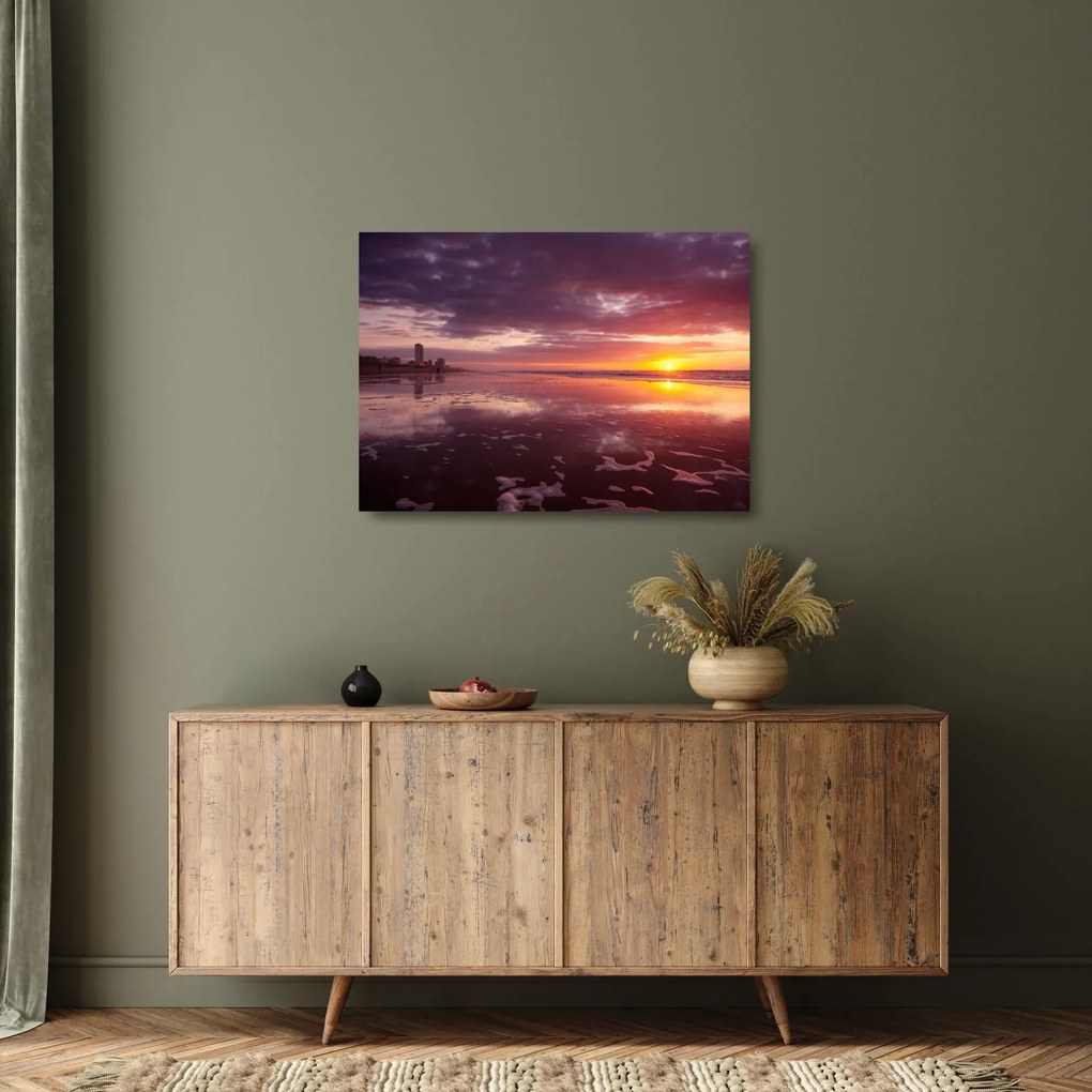 Sklenený obraz - Pláž pri západe slnka (70x50 cm)