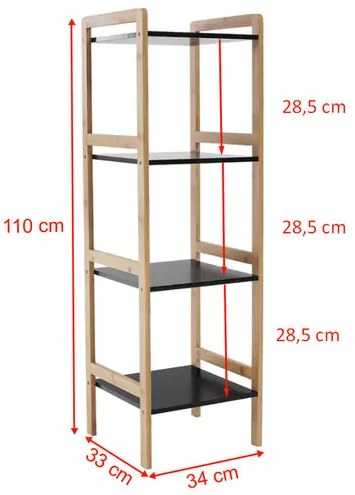 Kondela 4-policový regál, prírodná/čierna, NAOKO