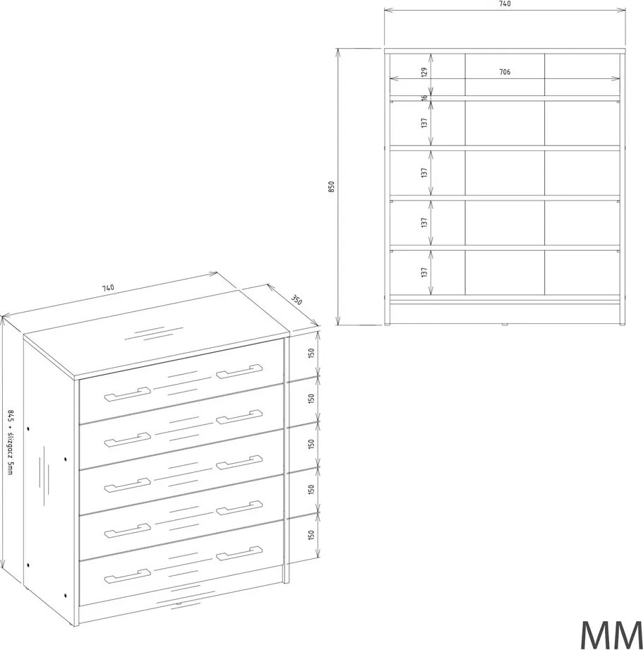 Botník ALEX 74 cm antracitový/dub artisan