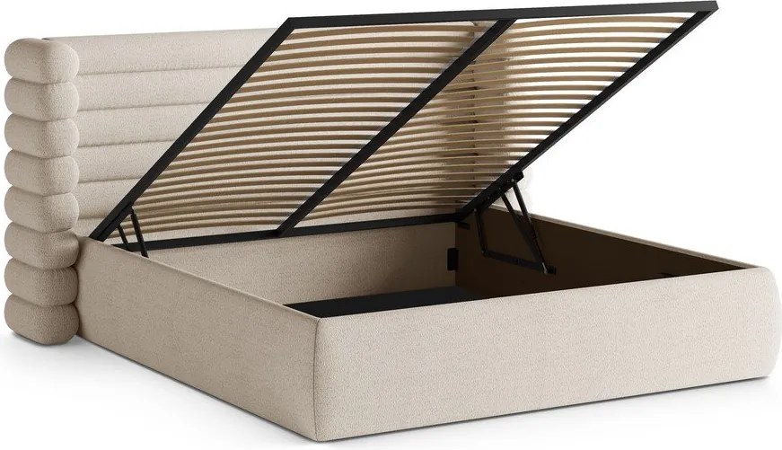 Béžová čalúnená dvojlôžková posteľ s úložným priestorom s roštom 160x200 cm Mount – Micadoni