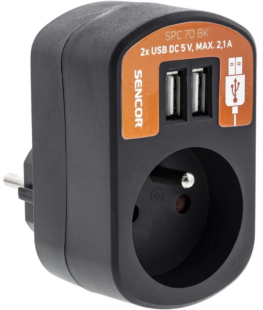 Retlux RPC 70 BK Zásuvka čierna, 2x Sencor USB